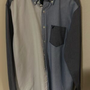 American Eagle Outfitters Blue and Gray Casual Button Down Shirts